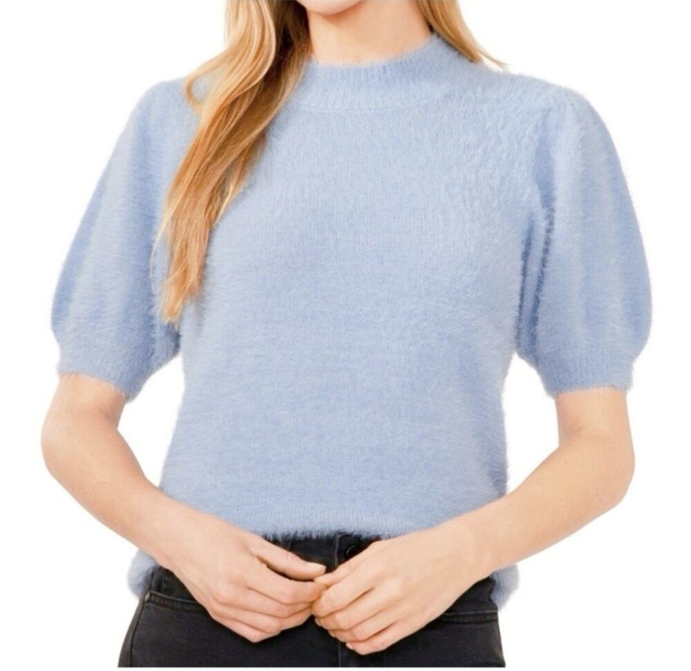 Marled Reunited Women's Soft Mohair Light Blue Short Sleeve Turtleneck Sweater M